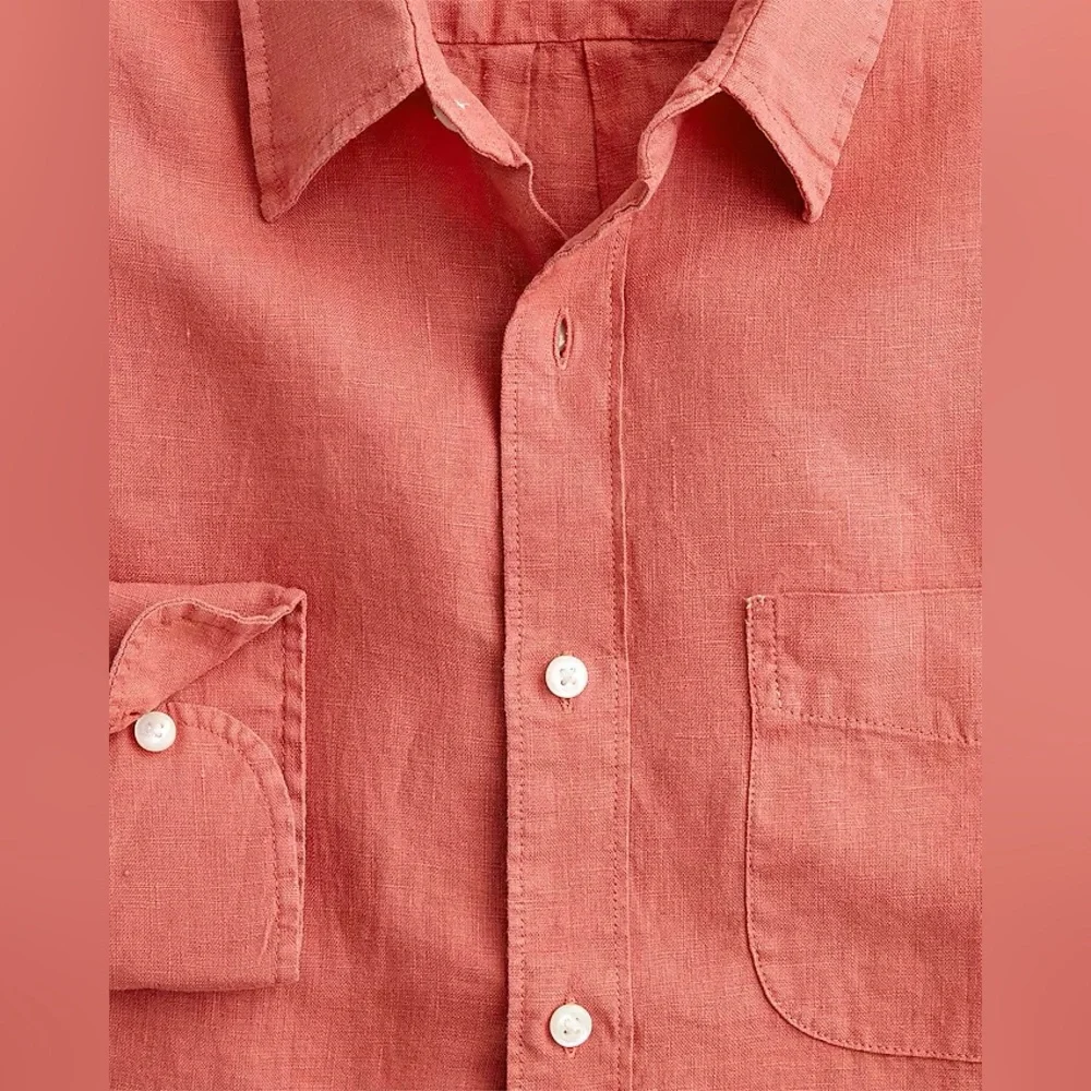 Washed linen shirt with point collar Seasoned Red